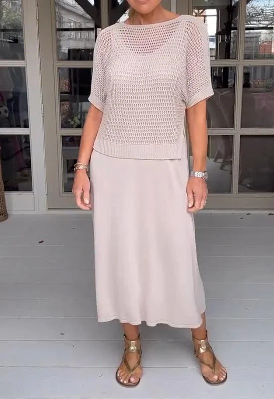 Casual Cotton Slip Dress and Cutout Shirt Two-Piece Set