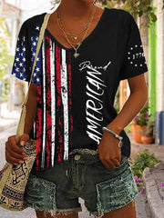 Casual Flag V Neck Short Sleeve Tee