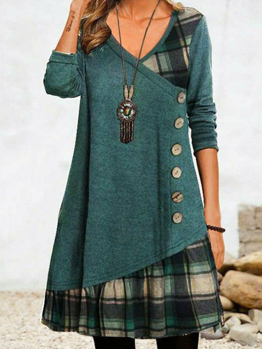 Irregular Plaid Patchwork Dress