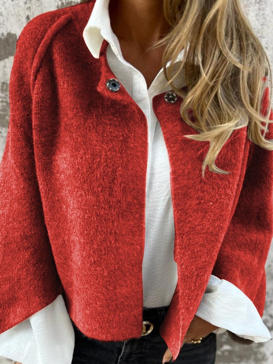 Chic Round Neck Woolen Long Sleeve Coat