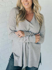 Plain V-neck Long Sleeve Casual Sweater