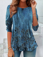 Vintage Floral V-neck Long Sleeve Comfy T-Shirt