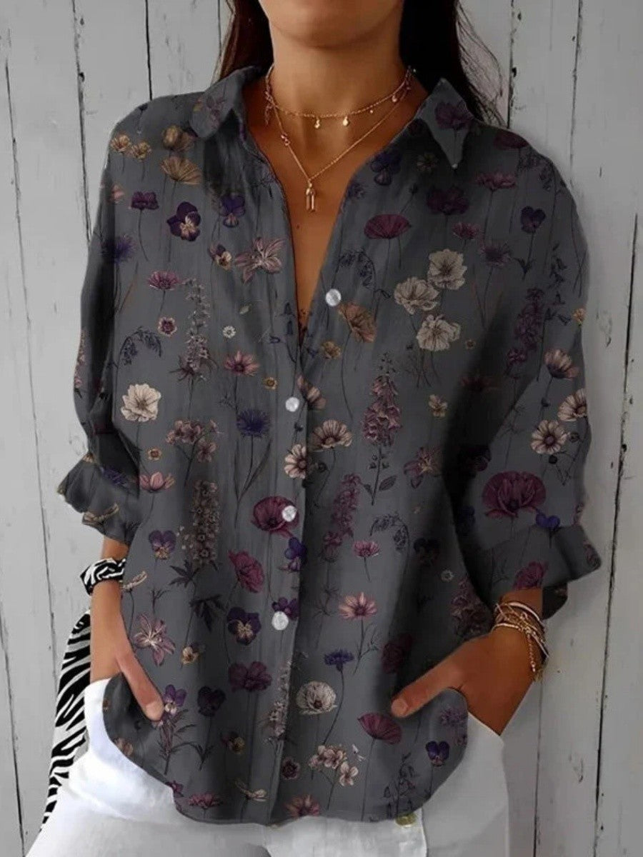 Retro Floral Patterned Blouse