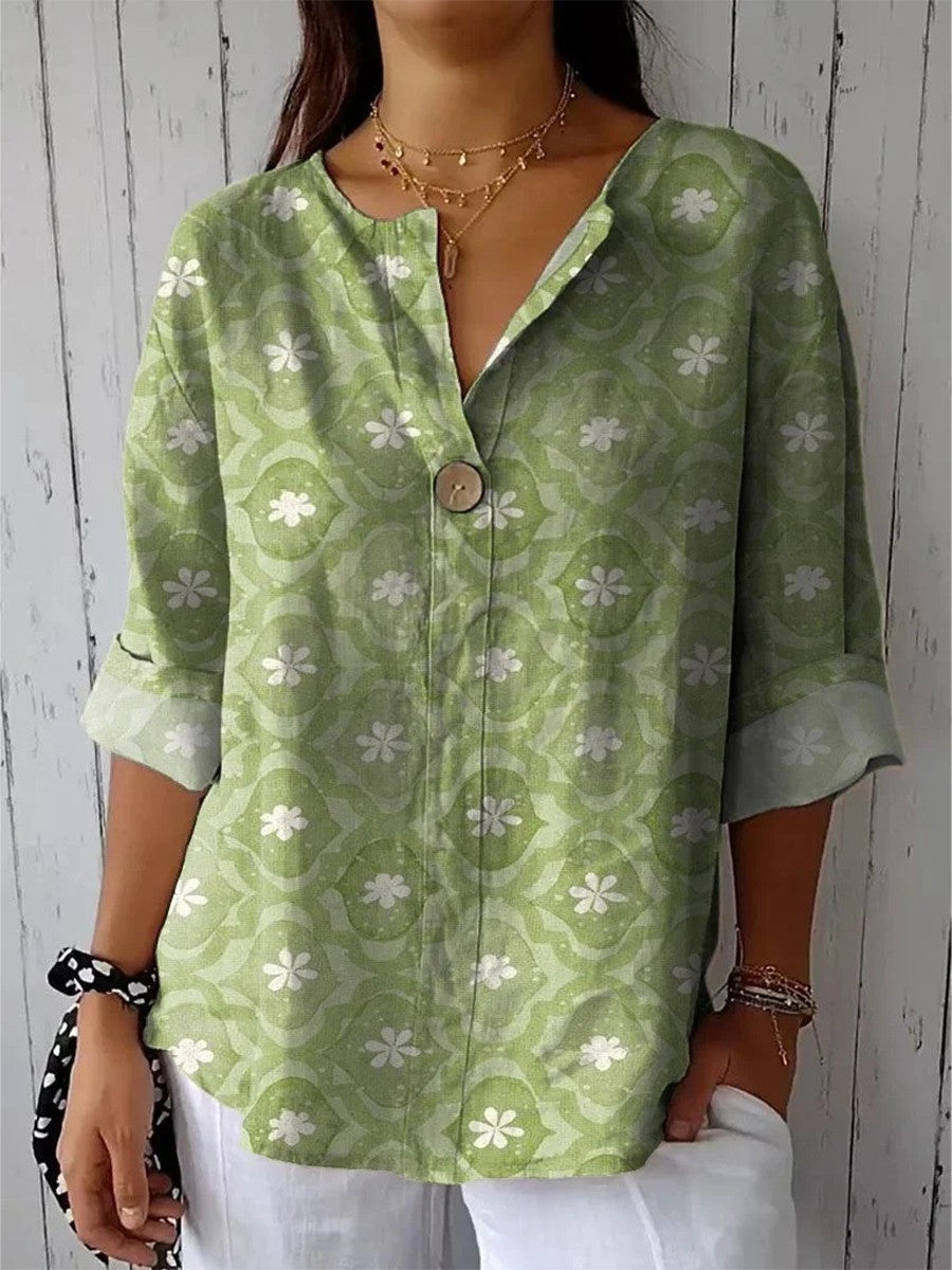 Lovely Vintage Floral Art Print Cotton Shirt