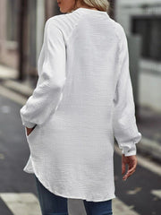 Casual White Relaxed Notch Neck Button-Up Plain Blouse