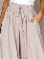 Loose Plain Casual Flare Leg Drawstring Pants