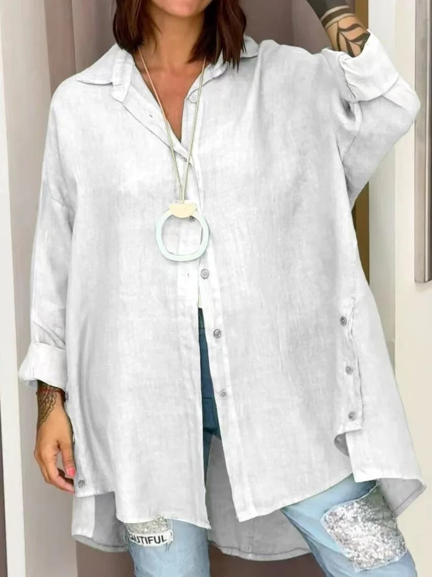 Plain Shirt Collar Long Sleeve Regular Loose Casual Shirt