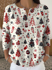 Christmas Tree Art Print Buttoned Cardigan Sweater