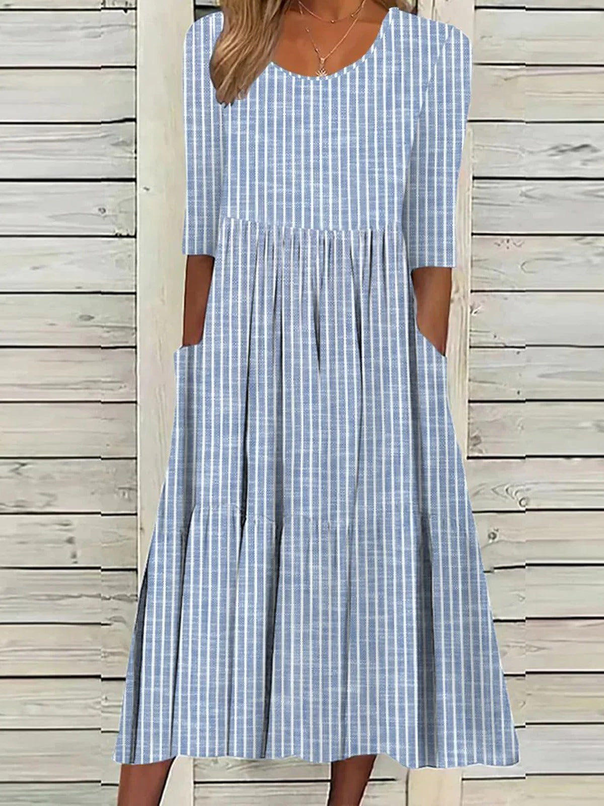 Women's Casual Dress Striped Crew Neck Half Sleeve Midi Dress Main image