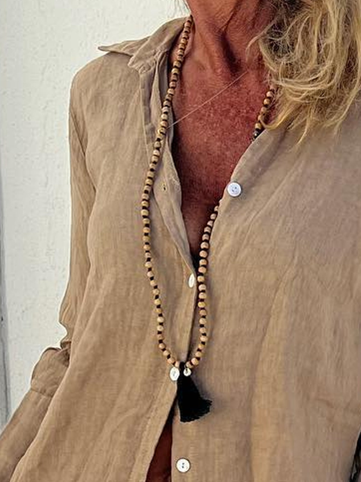 Women's Casual Plain Shirt Collar Button Down Linen Breathable Long Sleeve Blouse