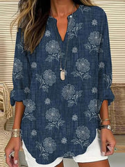 V Neck Long Sleeve Floral Regular Loose Shirt For Women