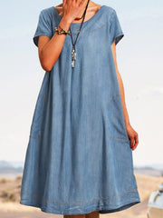Plain Casual Denim A-Line Women's Midi Dress
