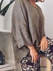 Plain Casual O Neck Long Sleeve Blouse
