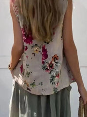 Floral Print Round Neck Sleeveless Comfy Tank Top