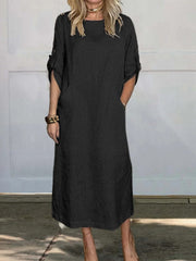 Loose Fit Plain Casual Crew Neck Dress