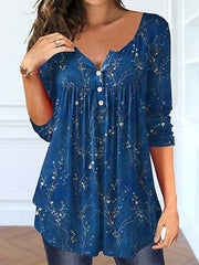 Vintage Floral Print V Neck Classic Blouse