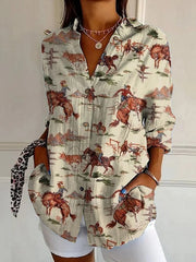 Shirt Collar Long Sleeve Floral Loose Shirt Casual Style