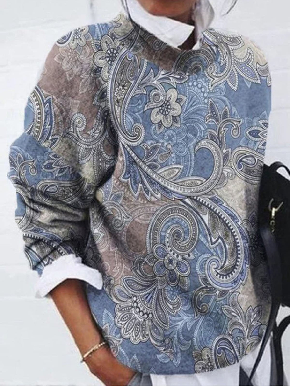 Ethnic Casual Crew Neck Long Sleeve Yarn/Wool Yarn Comfy Sweater