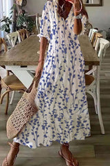 Floral V Neck Loose Casual Maxi Dress