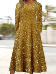 Geometric V Neck Long Sleeve Casual Maxi Dress