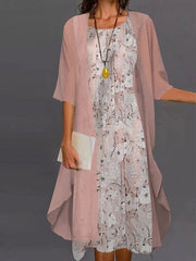 Casual Floral Print Half Sleeve Crew Neck Two Piece Dress