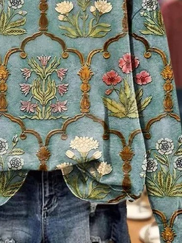 Floral Print Crew Neck Long Sleeve Sweatshirt
