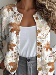 Retro Maple Leaf Casual Loose Long Sleeve Cardigan