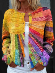 Colorful Artistic Print Button Cardigan