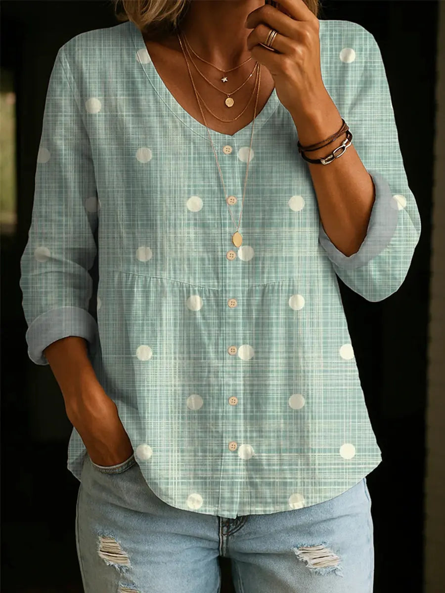 Women's Retro Floral Pattern Art Print Casual Cotton Shirt