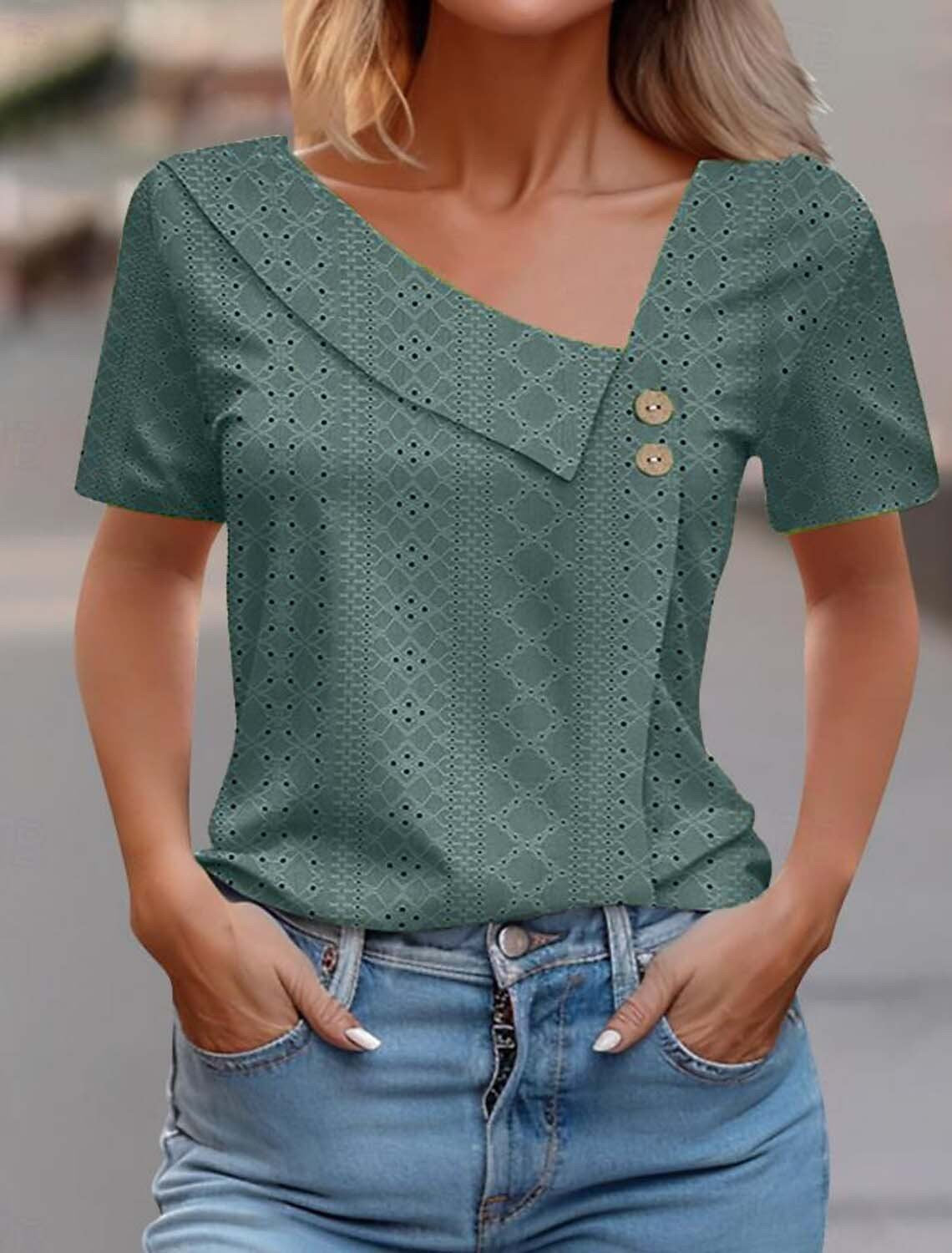 Women Plain Elegant Short Sleeve Loose T-shirt