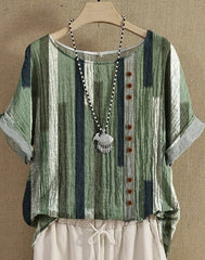 Casual Color Block Loose Crew Neck Shirt