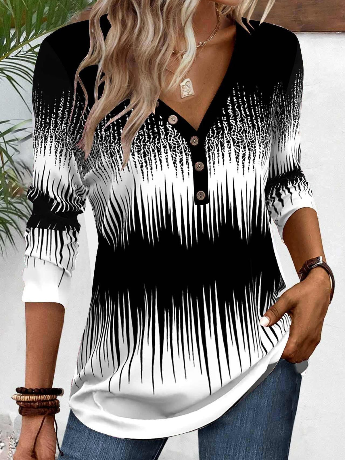 Knitted V Neck Casual T-Shirt