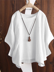 Women's Solid Crew Neck DoMGan Sleeve Cotton Blouse