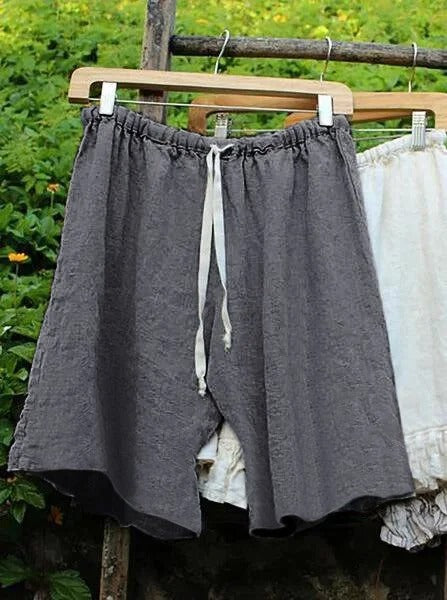 Women's Cotton Linen Casual Plain Drawstring Waist Loose Summer Shorts Main image