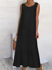 Linen Plain Crew Neck Casual Women's Maxi Dress