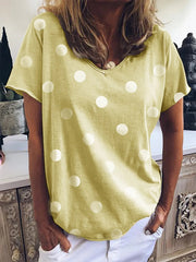 Short Sleeve Polka Dot V Neck Summer T-shirt