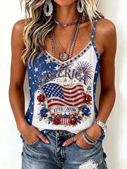Women's Retro Independence Day Anniversary Print Print Sleeveless Camisole Top