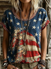 Usa Inspired Floral Linen Blend T-shirt