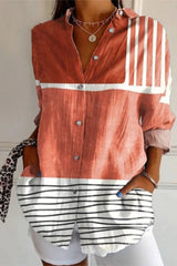 Women's Shirt Cotton Button Up Floral Geometric Basic Blouse Casual Long Sleeve Shirt