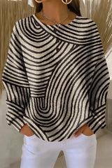 Women's Casual Crew Neck Abstract Printing Waffle Sweatshirt