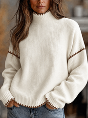 Women Casual Color Block Turtleneck Pullover Sweater