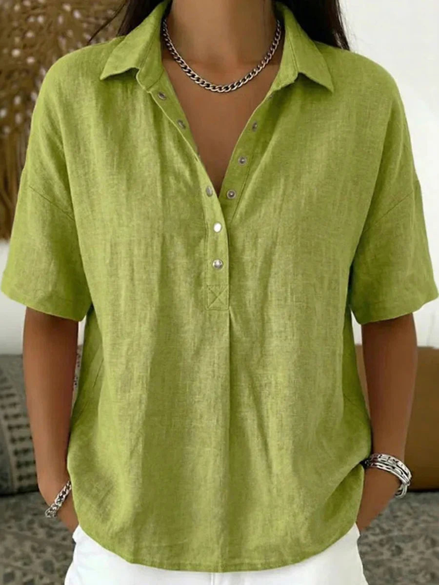 Casual Solid Colour V-neck Short Sleeve Blouse Main image