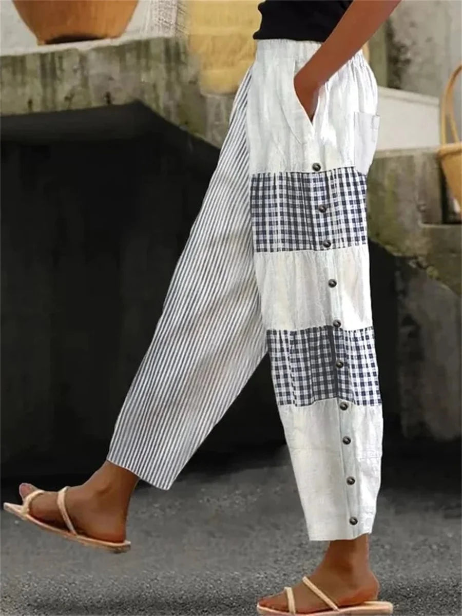 Women Striped Long Pants with Pockets Main image