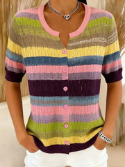 Stylish Multicolor Striped Short Sleeve Top