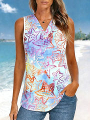 Colorful Starfish Print Sleeveless V-Neck Top