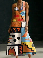 Floral Print V-neck Sleeveless Button-up Maxi Dress