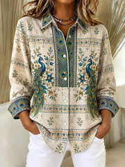 Casual Shirt Collar Long Sleeve Buckle Top
