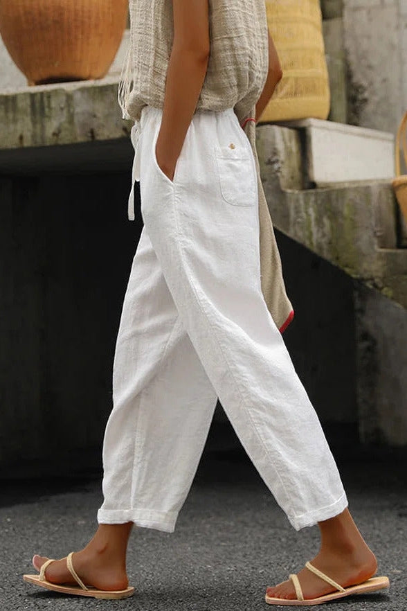 Solid Color with Pockets Sashes Loose Casual Pants