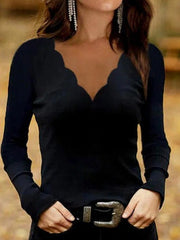 Solid Color V-neck Long Sleeves Casual Shirts