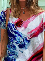 Abstract Tie-dye Print V-neck Short Sleeves T-shirt
